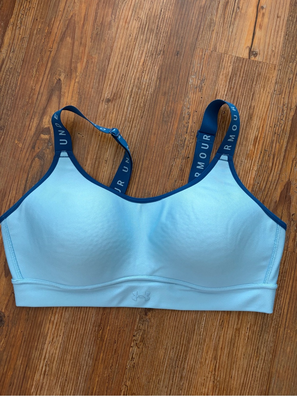 Under Armour Powder Blue Sports Bra with Navy Straps